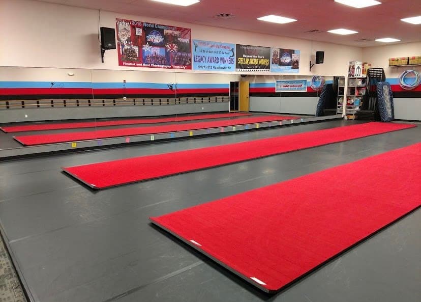 One of our large dance rooms with red acro mats